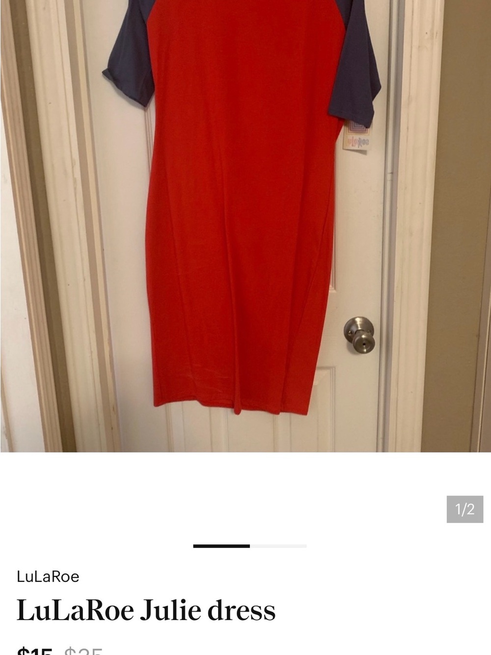 LuLaRoe Red with Navy Raglan Julie Dress